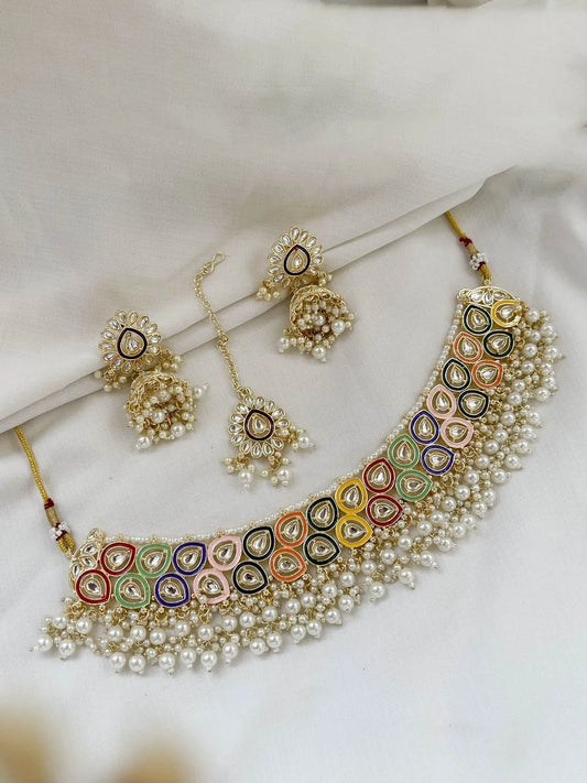 Ishhaara Multicolor Traditional Drop Shaped Kundan Choker Necklace