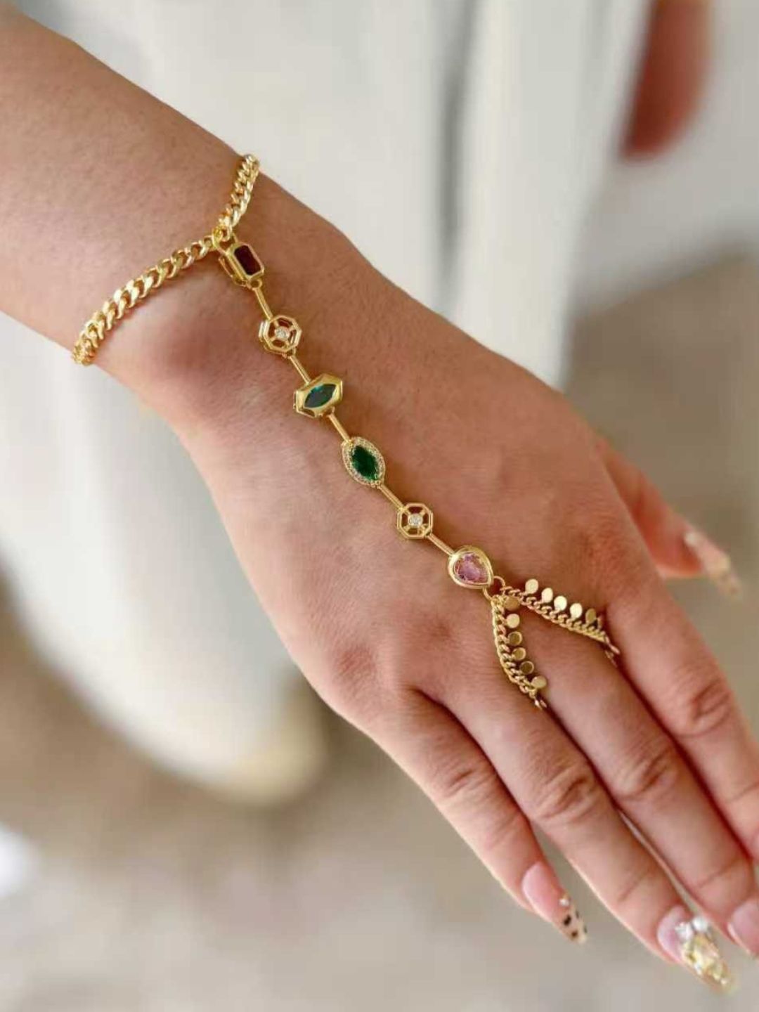 Ishhaara Multicolor Zirconia Stone Studded Hand Harness