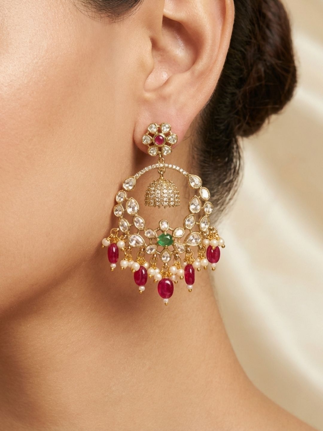 Ishhaara Multicolored Kundan Polki Chandbali Earrings