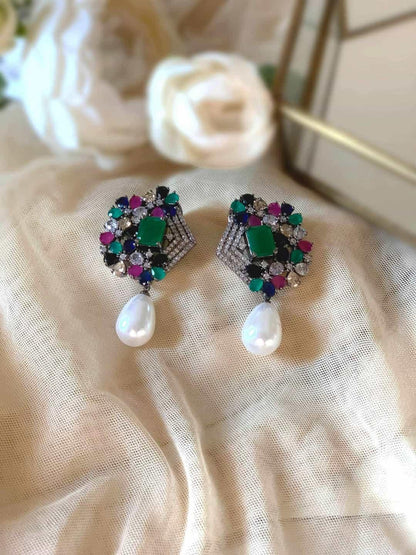 Ishhaara Multicolour Crystal-Pearl Harmony Earring-White