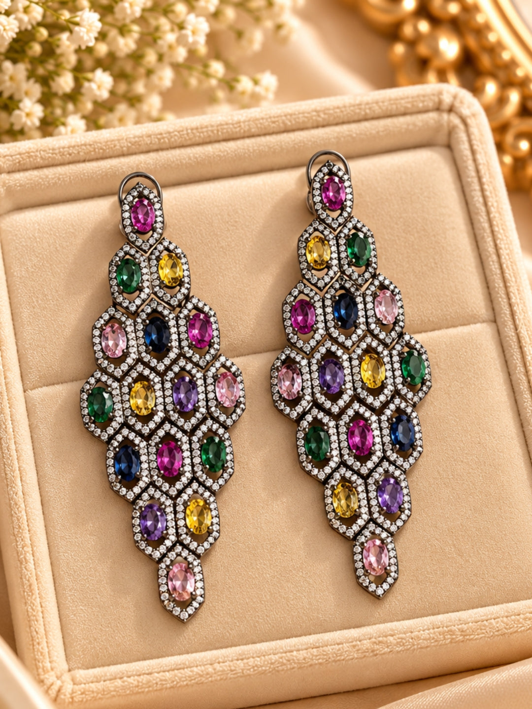Ishhaara Multicolour Gemstone Chandelier Earrings
