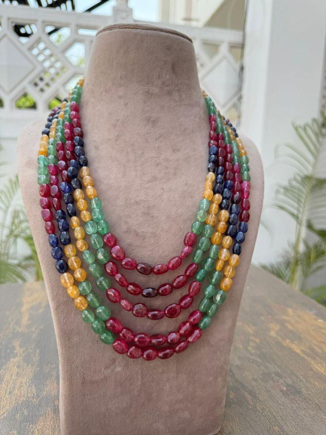 Ishhaara Natural Multi Precious Sapphire Gemstone Beads Necklace