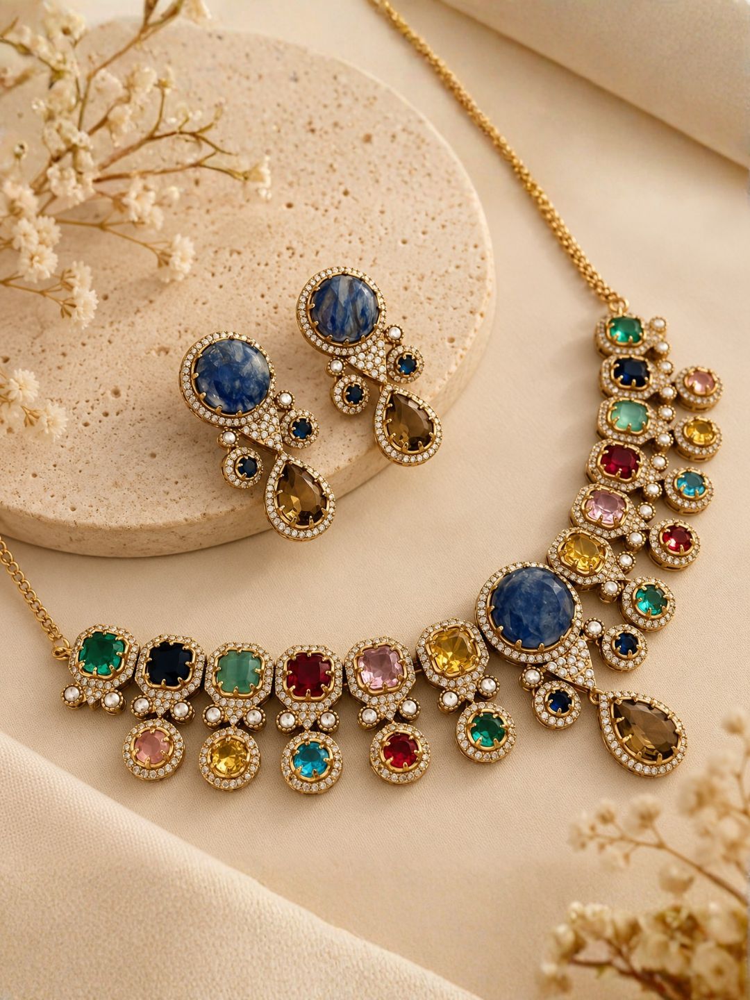 Ishhaara Navratna Necklace Set