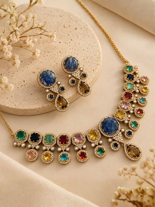 Ishhaara Navratna Necklace Set