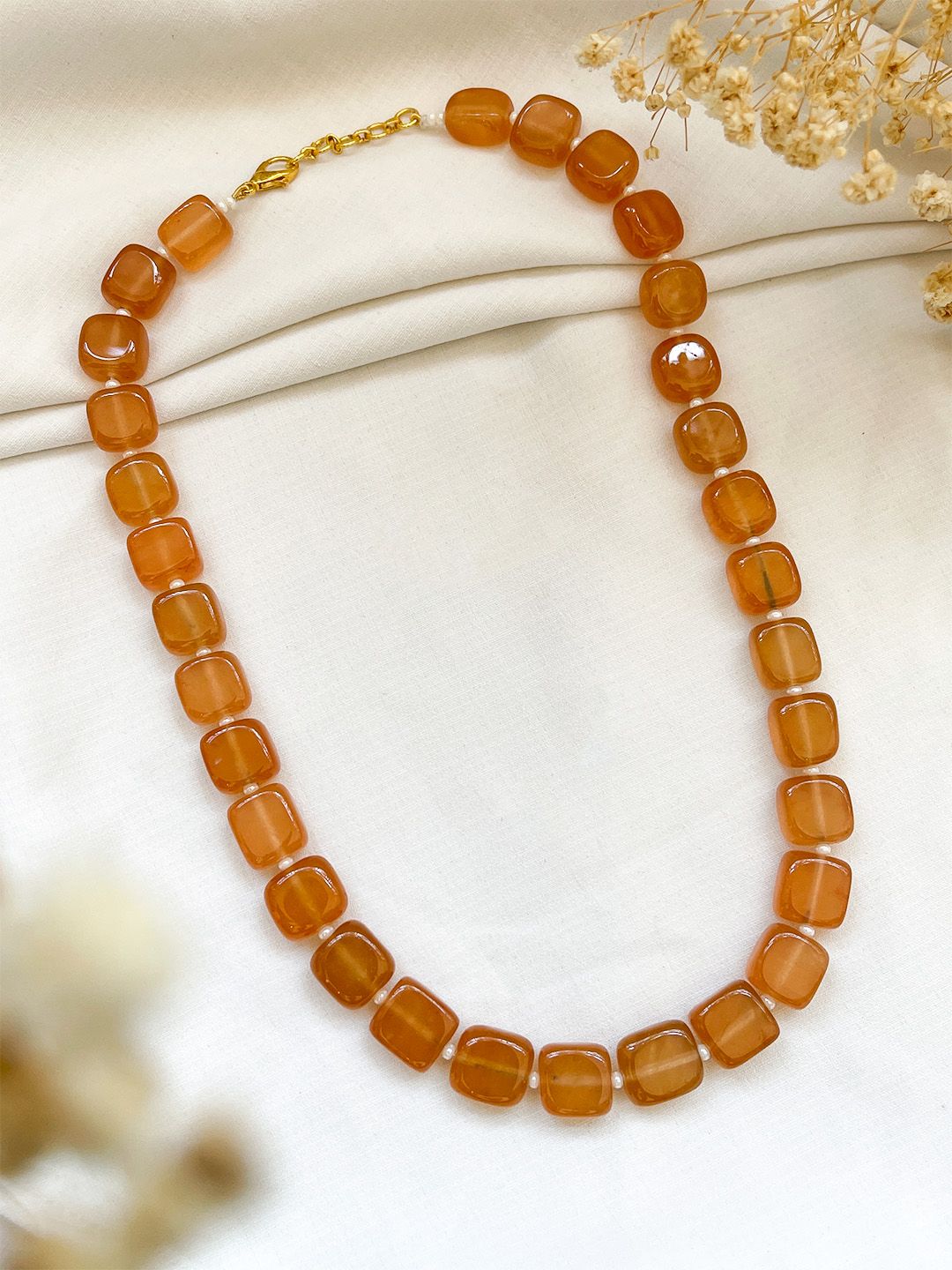 Ishhaara Orange Pearl Beaded Contemprorary Necklace