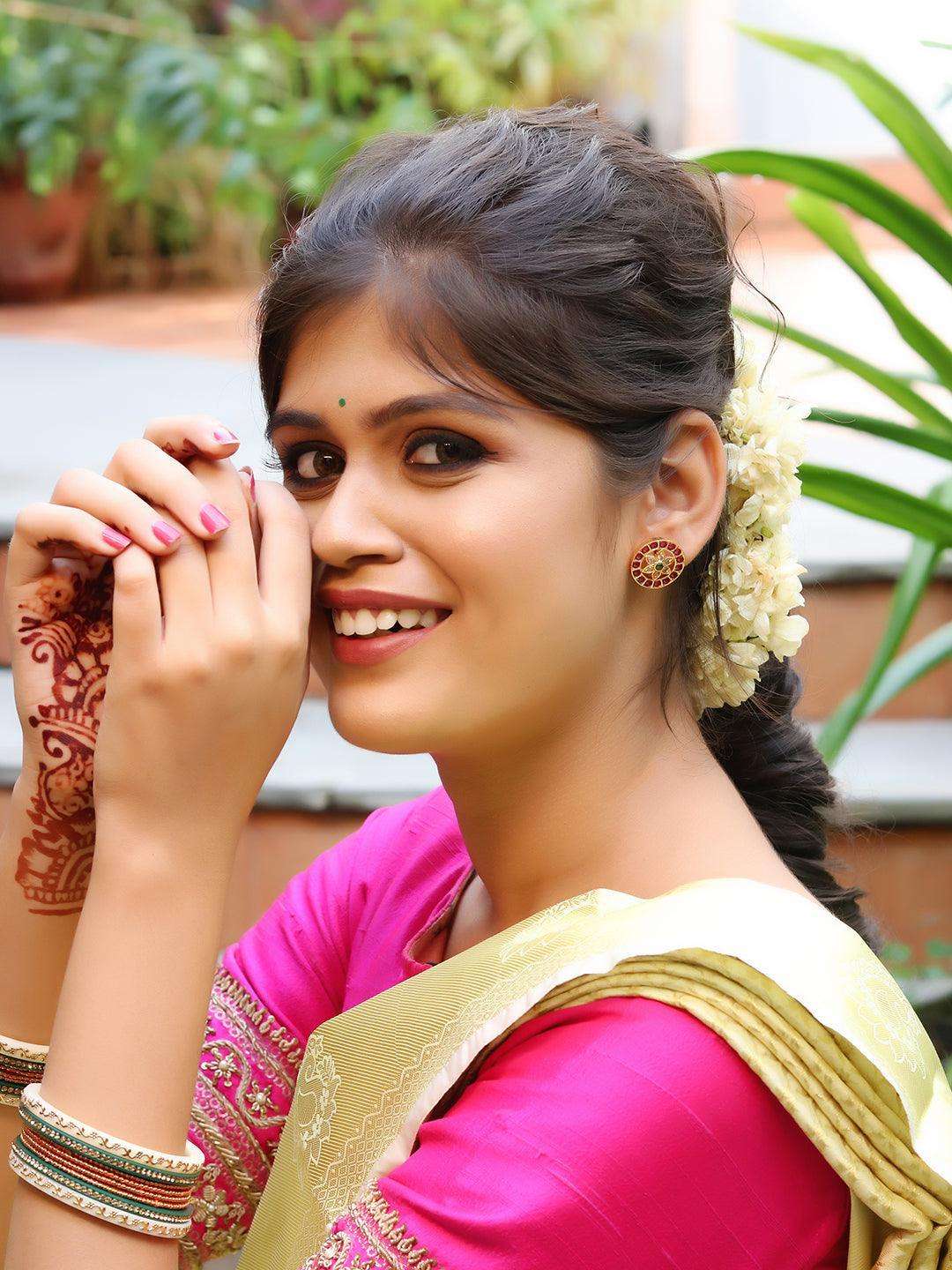 Ishhaara Original Kempu Floral Stud