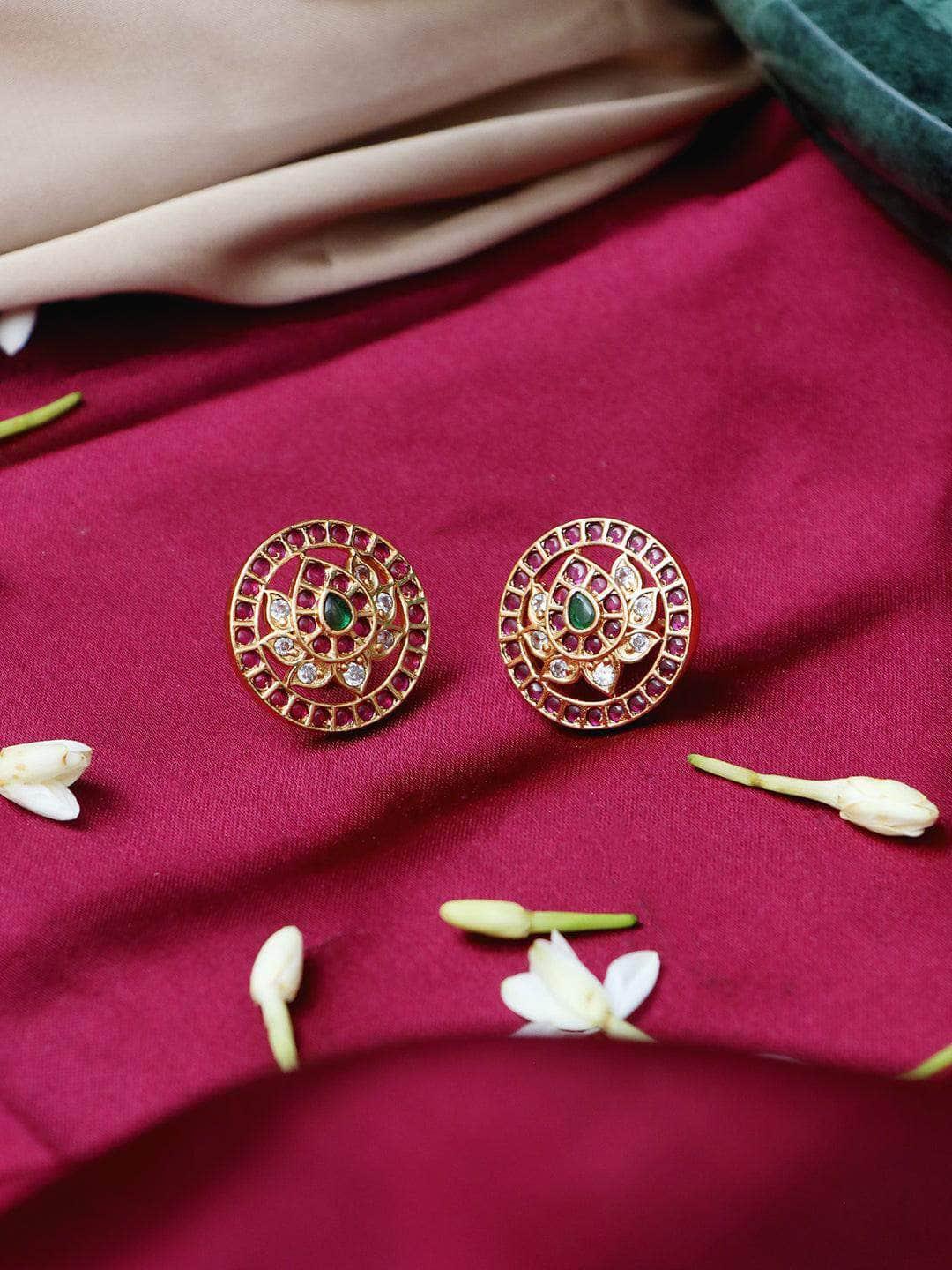 Ishhaara Original Kempu Lotus Shaped Stud