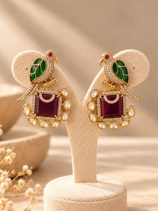 Ishhaara Ornate Parrot Gemstone Earrings