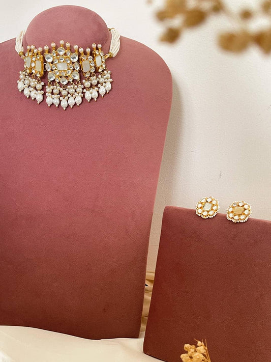 Ishhaara Pachi Kundan Choker Layered White Pearls