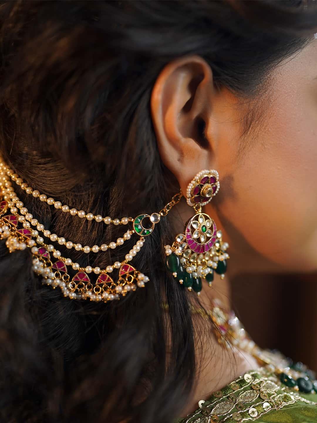 Ishhaara Pachi Kundan Embedded Ear Chains