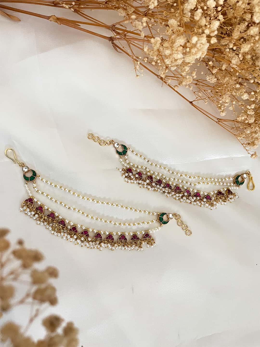 Ishhaara Pachi Kundan Embedded Ear Chains
