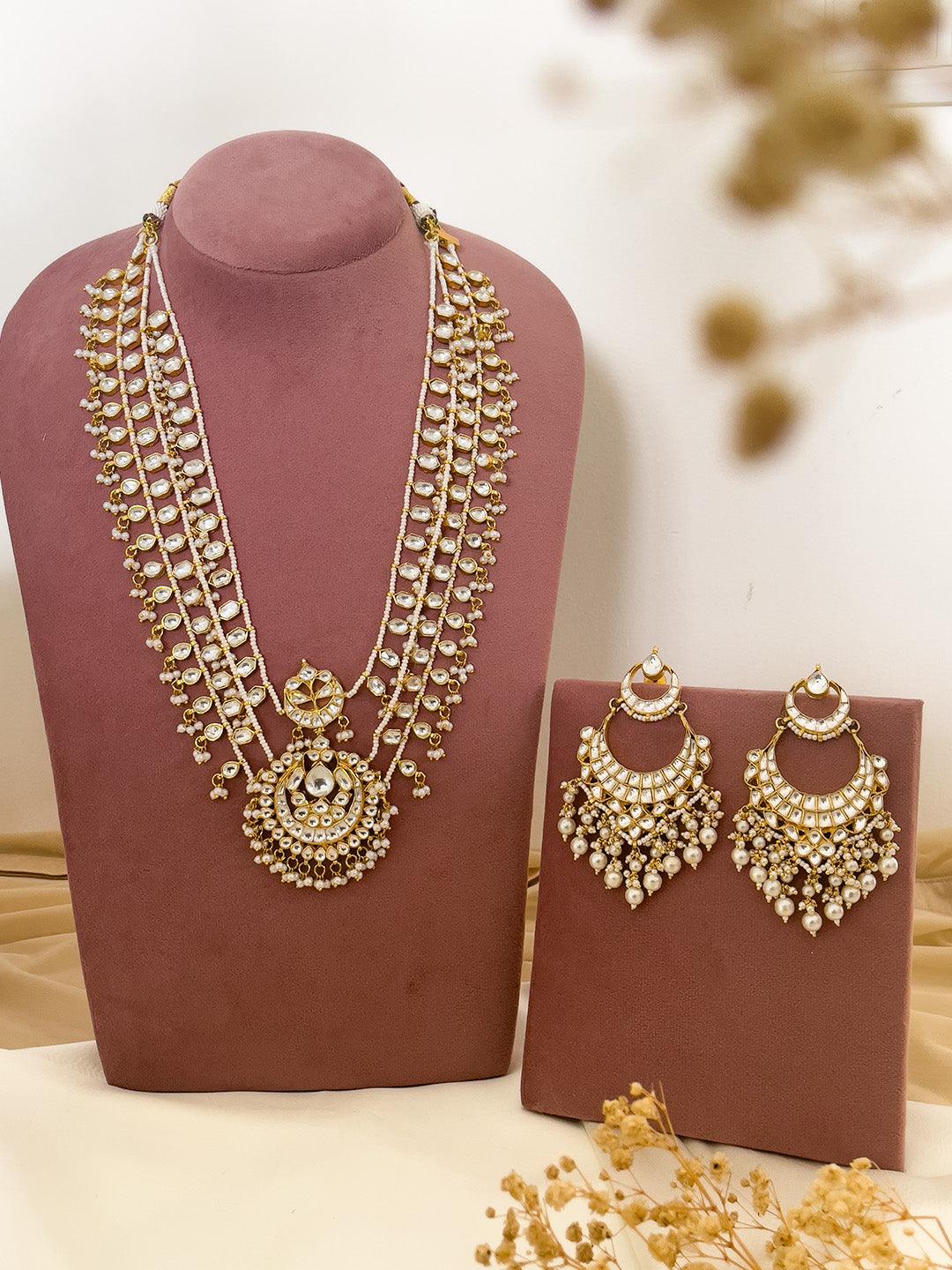 Ishhaara Pachi Kundan Three Layered Long Necklace