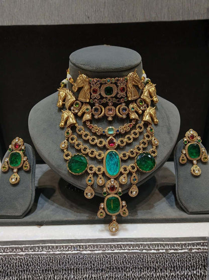 Ishhaara Padmavati Multi Stone Studded Choker Necklace Set