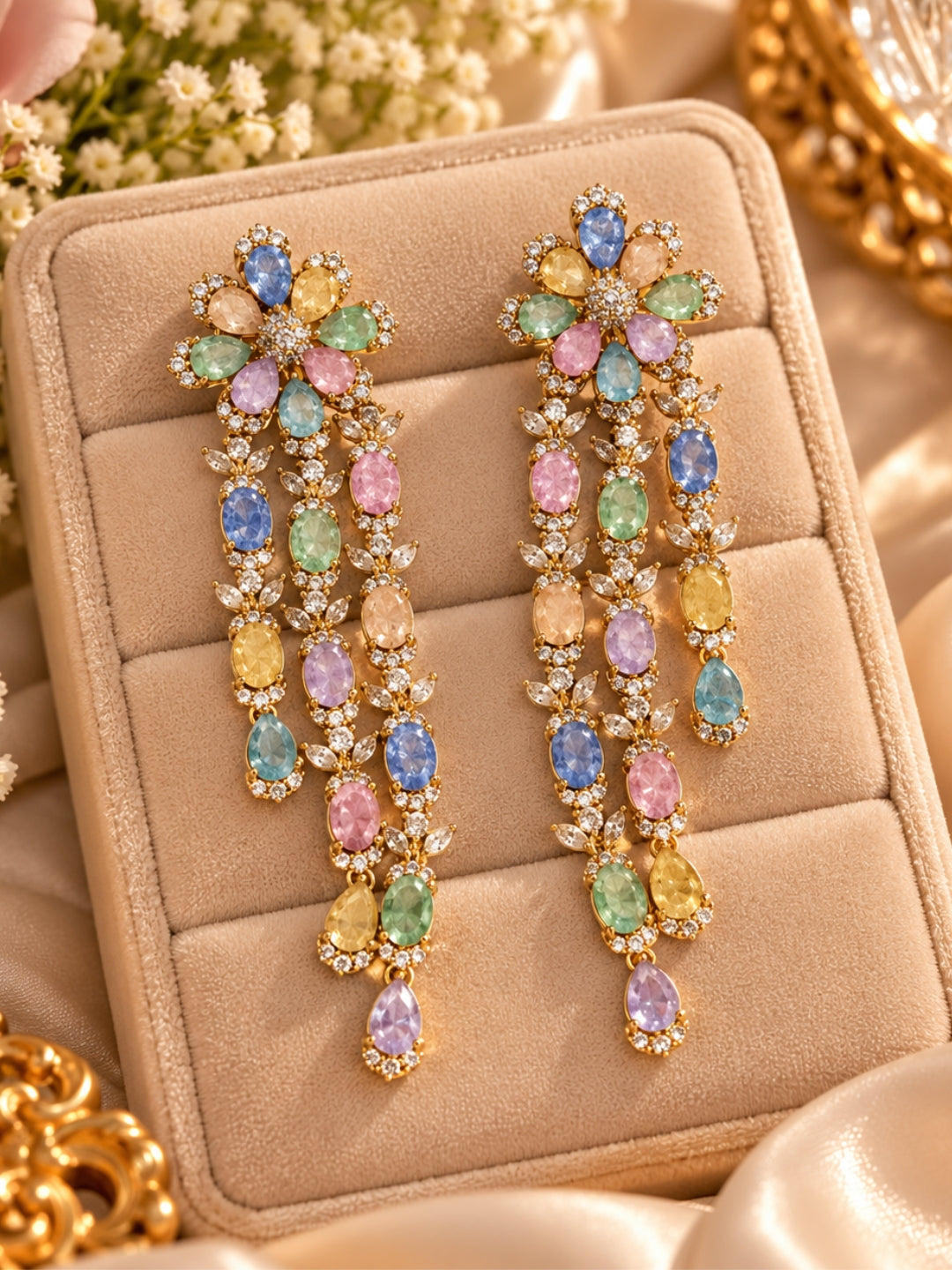 Ishhaara Pastel Cascade Chandelier Earrings
