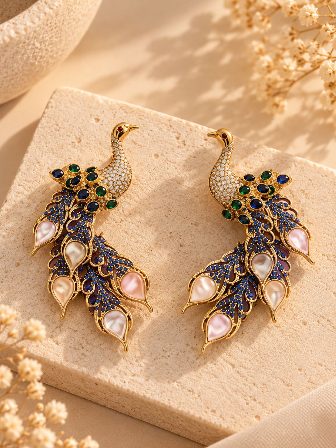 Ishhaara Peacock Pearl Embellished Earrings