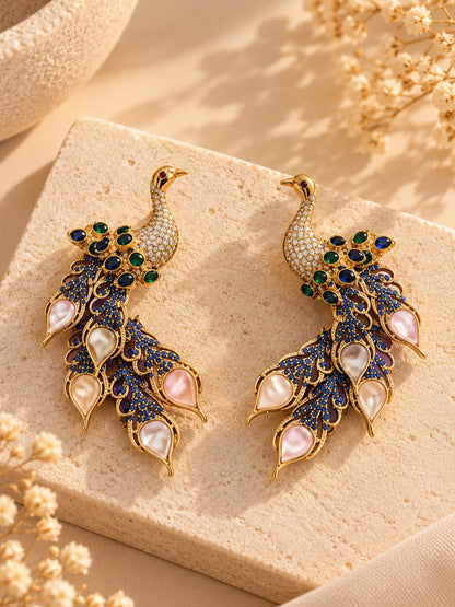 Ishhaara Peacock Pearl Embellished Earrings