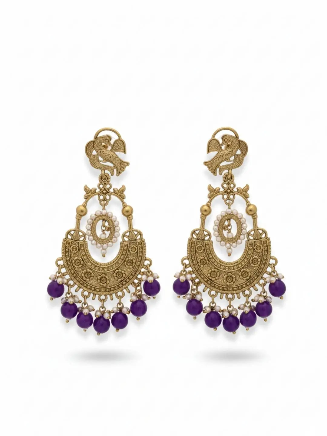 Ishhaara Peacock Shaped Stones And Beads Chandbalis