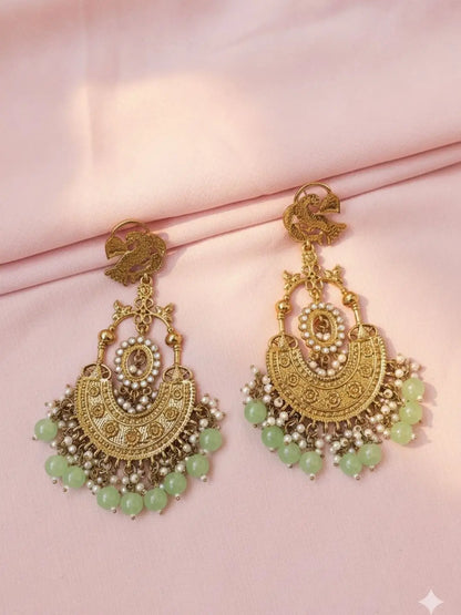 Ishhaara Peacock Shaped Stones And Beads Chandbalis