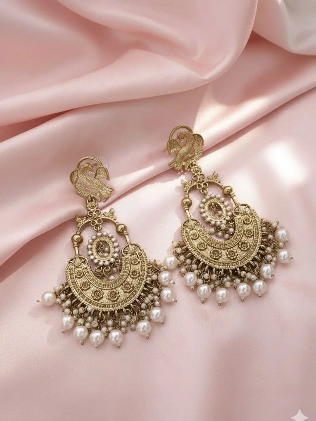 Ishhaara Peacock Shaped Stones And Beads Chandbalis
