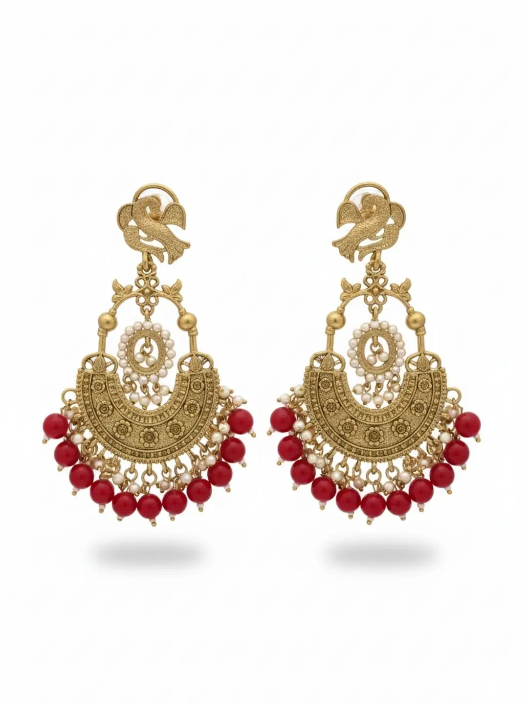 Ishhaara Peacock Shaped Stones And Beads Chandbalis
