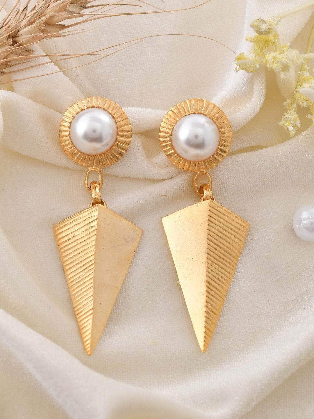 Ishhaara Pear Textured Inverted Triangle Drop Earrings