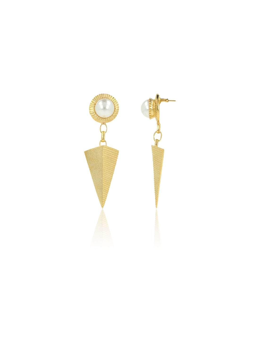 Ishhaara Pear Textured Inverted Triangle Drop Earrings