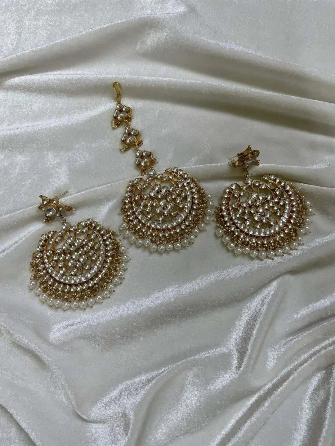 Ishhaara Pearl Polki Chandbali And Tikka Set