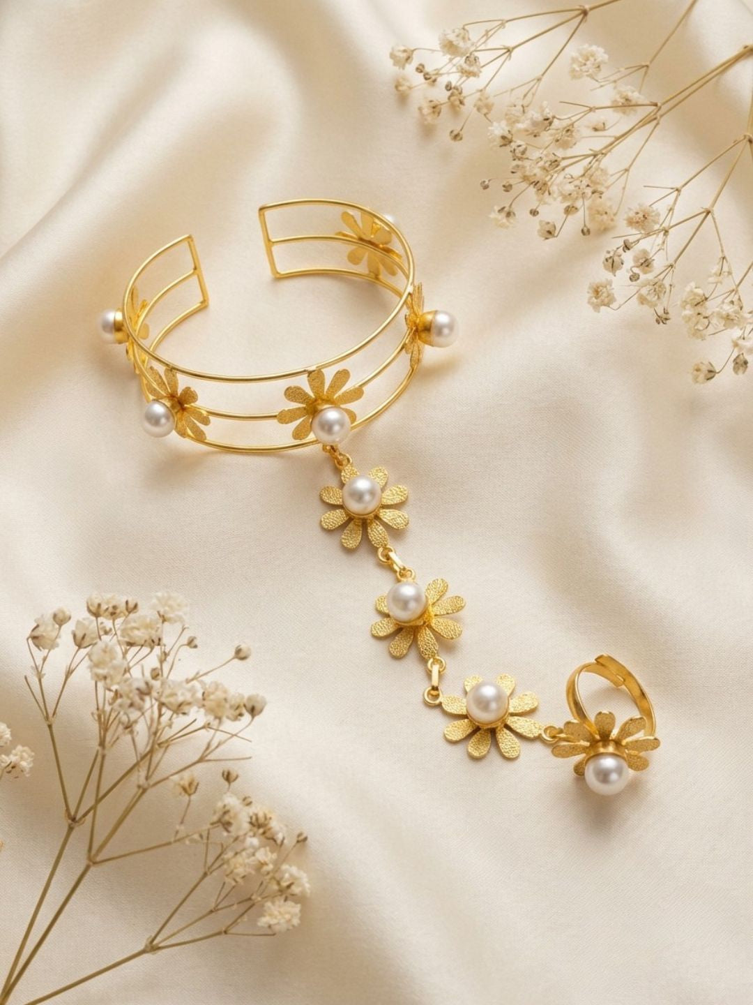 Ishhaara Pearl Studded Floral Haath Phool