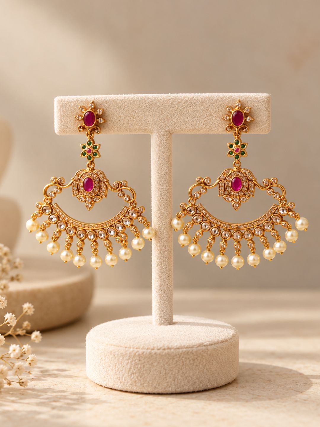 Ishhaara Pearl Studded Traditional Chandbali Earrings