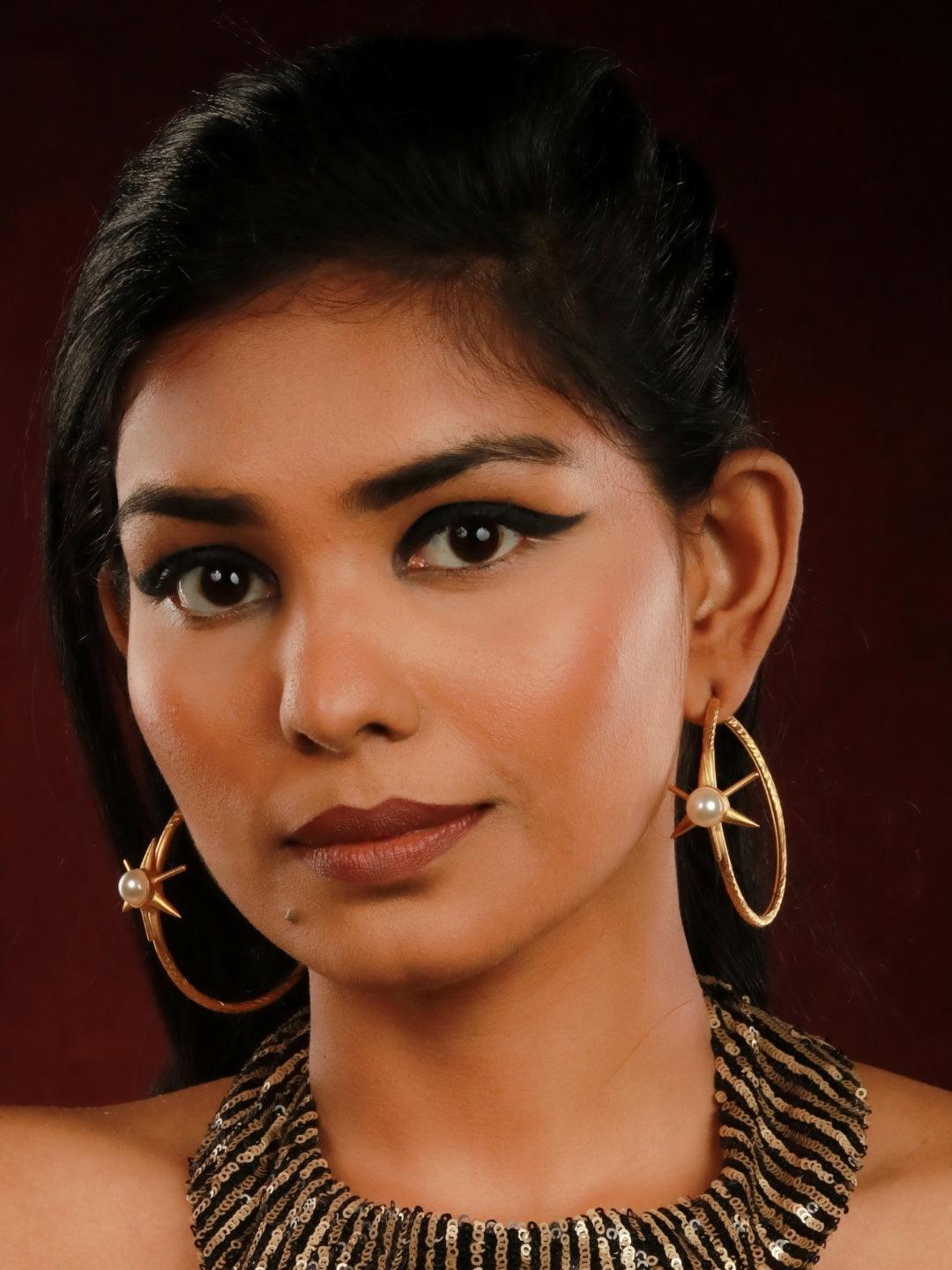 Ishhaara Pearl Sunflower Big Hoop Earring
