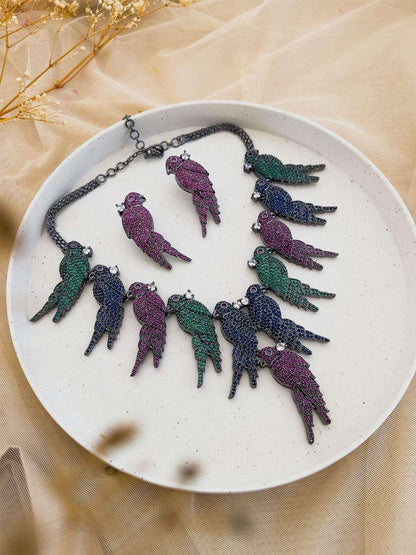 Ishhaara Beaded Doctor Bird Pin Embroidered Choker