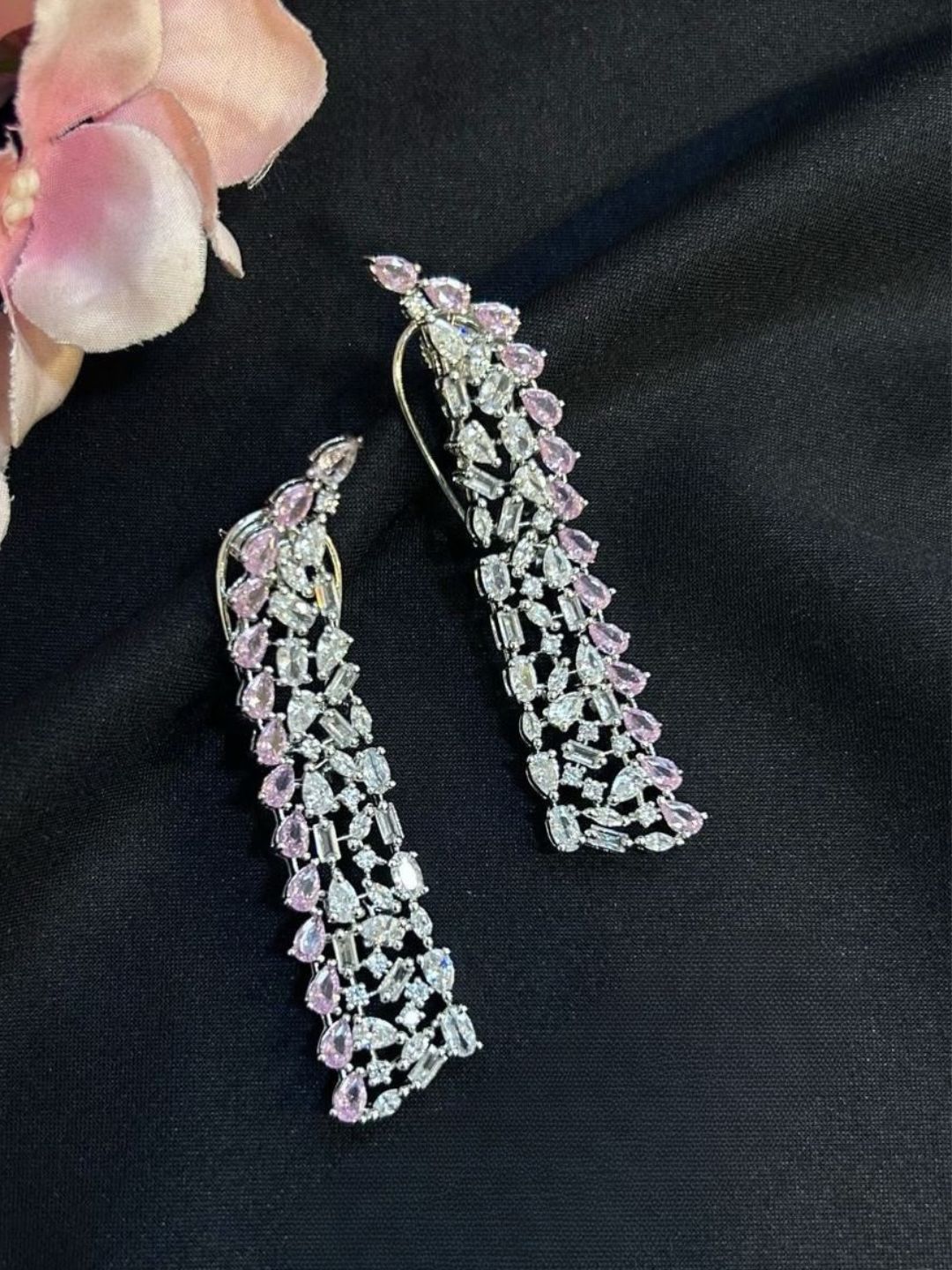 Ishhaara Pink Colored Diamond Dangler Earrings
