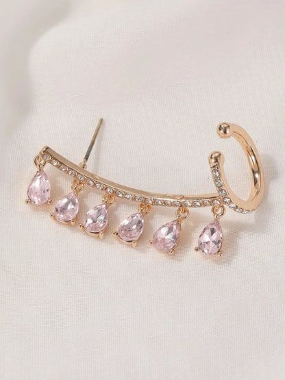 Ishhaara Pink Crystal Drop Earcuff Earrings