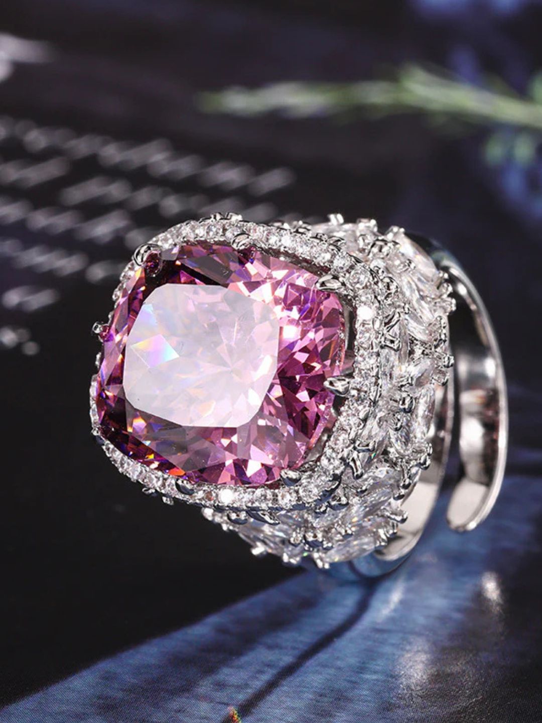 Ishhaara Pink Cushion Cut Halo Ring