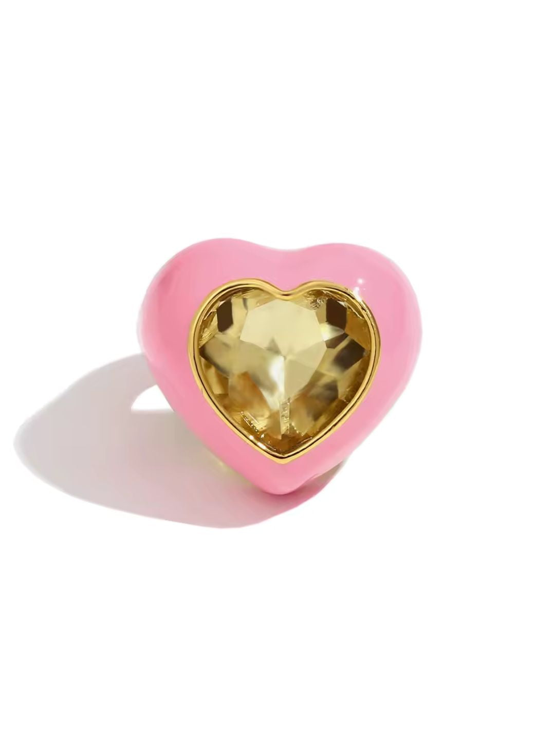 Ishhaara Pink Enamel Heart Shaped Ring