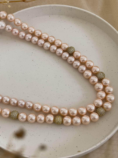Ishhaara Pink Fresh Water 2 Line Pearl Mala
