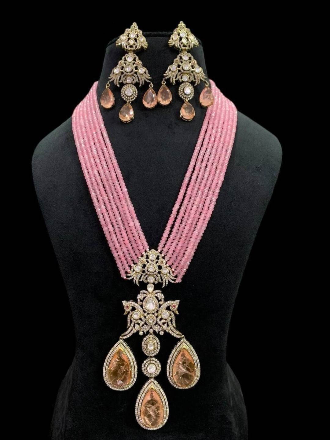 Ishhaara Pink Moissanite Polki Doublet Stone Layered Necklace