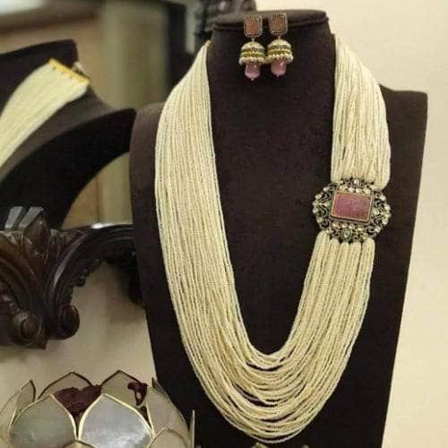 Ishhaara Multi Layered Pearl Side Patch Necklace Set