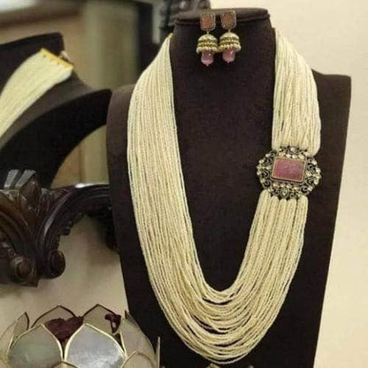 Ishhaara Multi Layered Pearl Side Patch Necklace Set