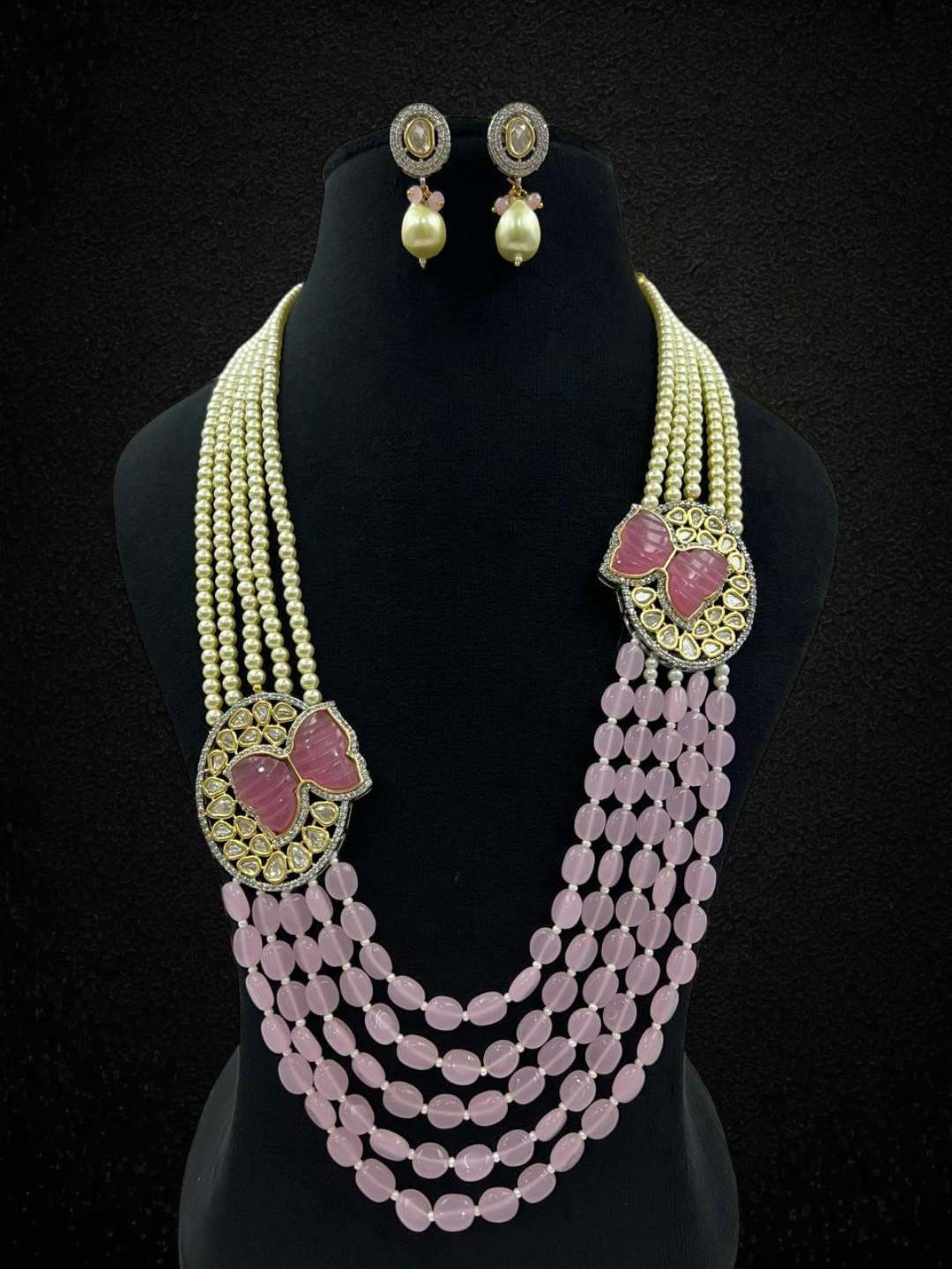 Ishhaara Pink Peacock Polki Meenakari Necklace