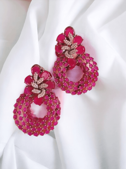 Ishhaara Round Colorful Glam Rhinestone Earrings