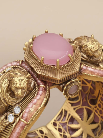 Ishhaara Pink Sabyasachi Inspired Bengal Tiger Semi Precious Stones Broad Kada