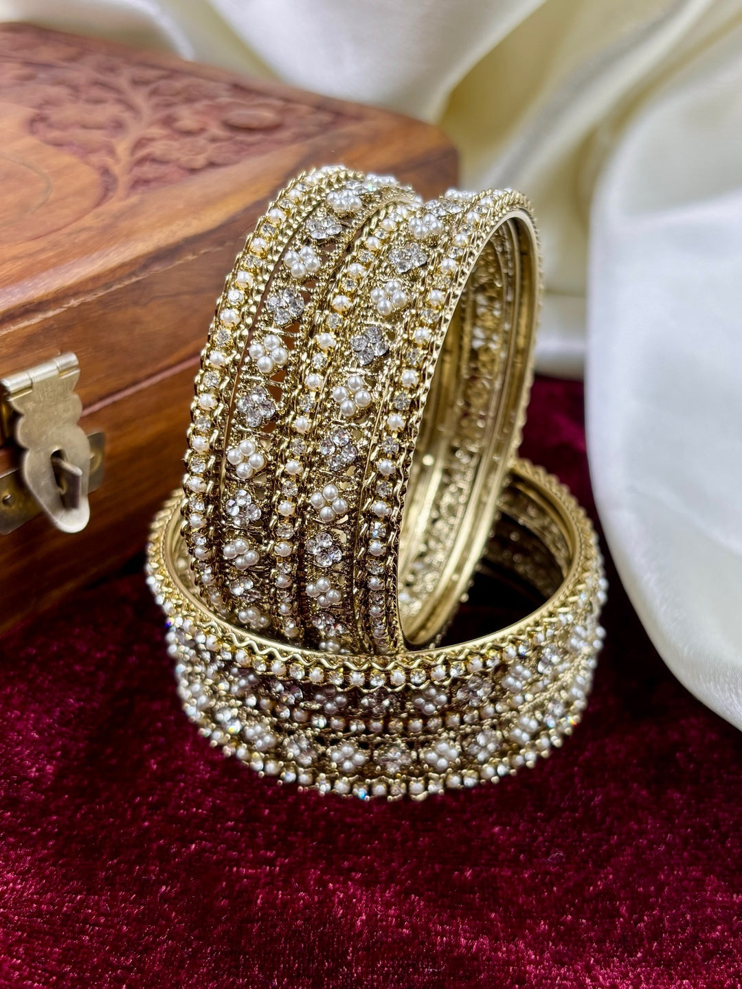 Ishhaara Polki Bangle Cuff with Kundan and Pearls — handcrafted Indian jewellery - view 2