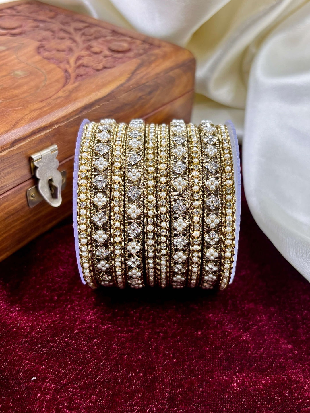 Ishhaara Polki Bangle Cuff with Kundan and Pearls — handcrafted Indian jewellery - view 3