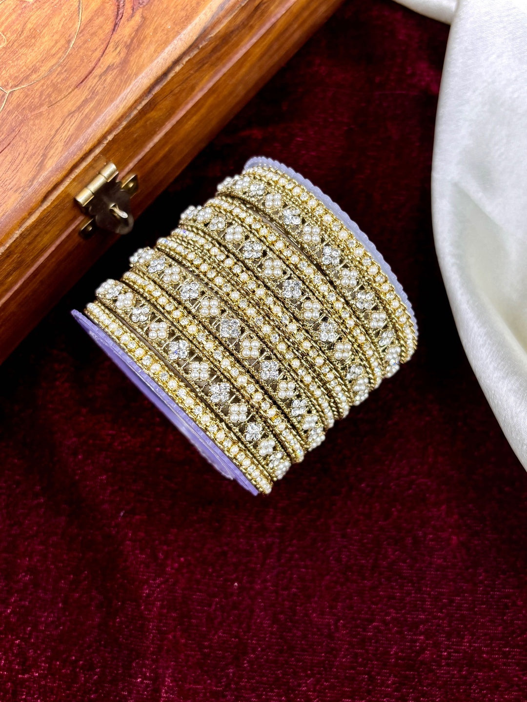 Ishhaara Polki Bangle Cuff with Kundan and Pearls — handcrafted Indian jewellery - view 4