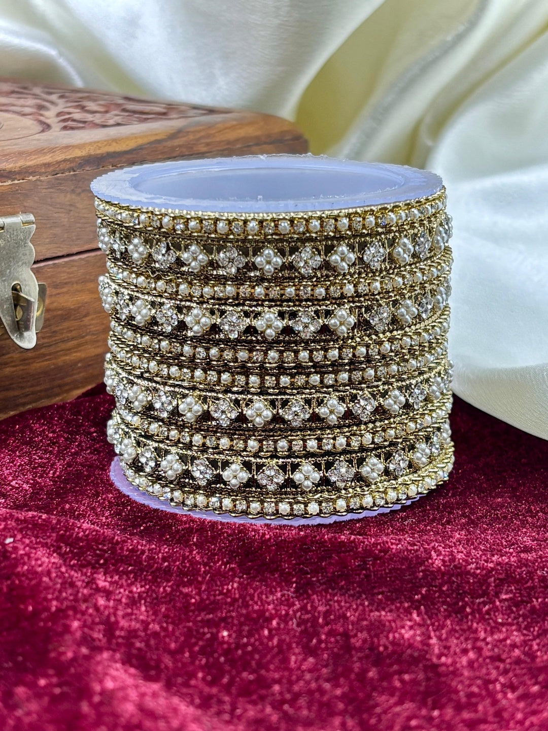 Ishhaara Polki Bangle Cuff with Kundan and Pearls — handcrafted Indian jewellery - view 5