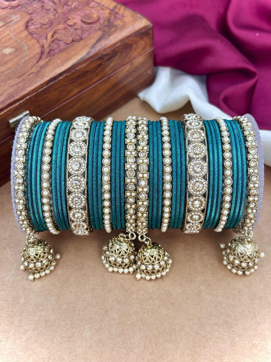 Ishhaara Polki Bangle Set with Jhumka Earrings — handcrafted Indian jewellery - view 17