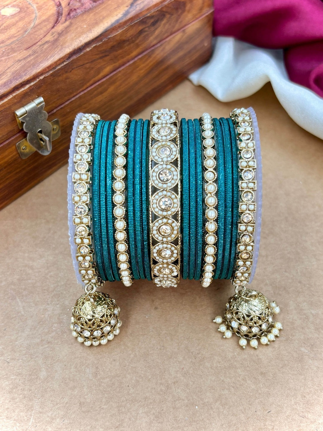 Ishhaara Polki Bangle Set with Jhumka Earrings — handcrafted Indian jewellery - view 18