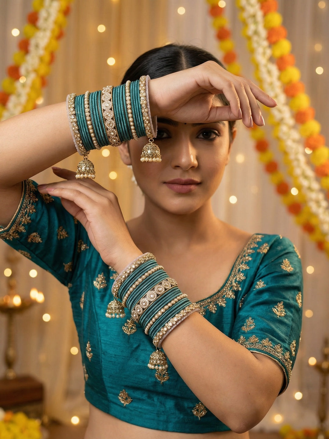 Ishhaara Polki Bangle Set with Jhumka Earrings — handcrafted Indian jewellery - view 19