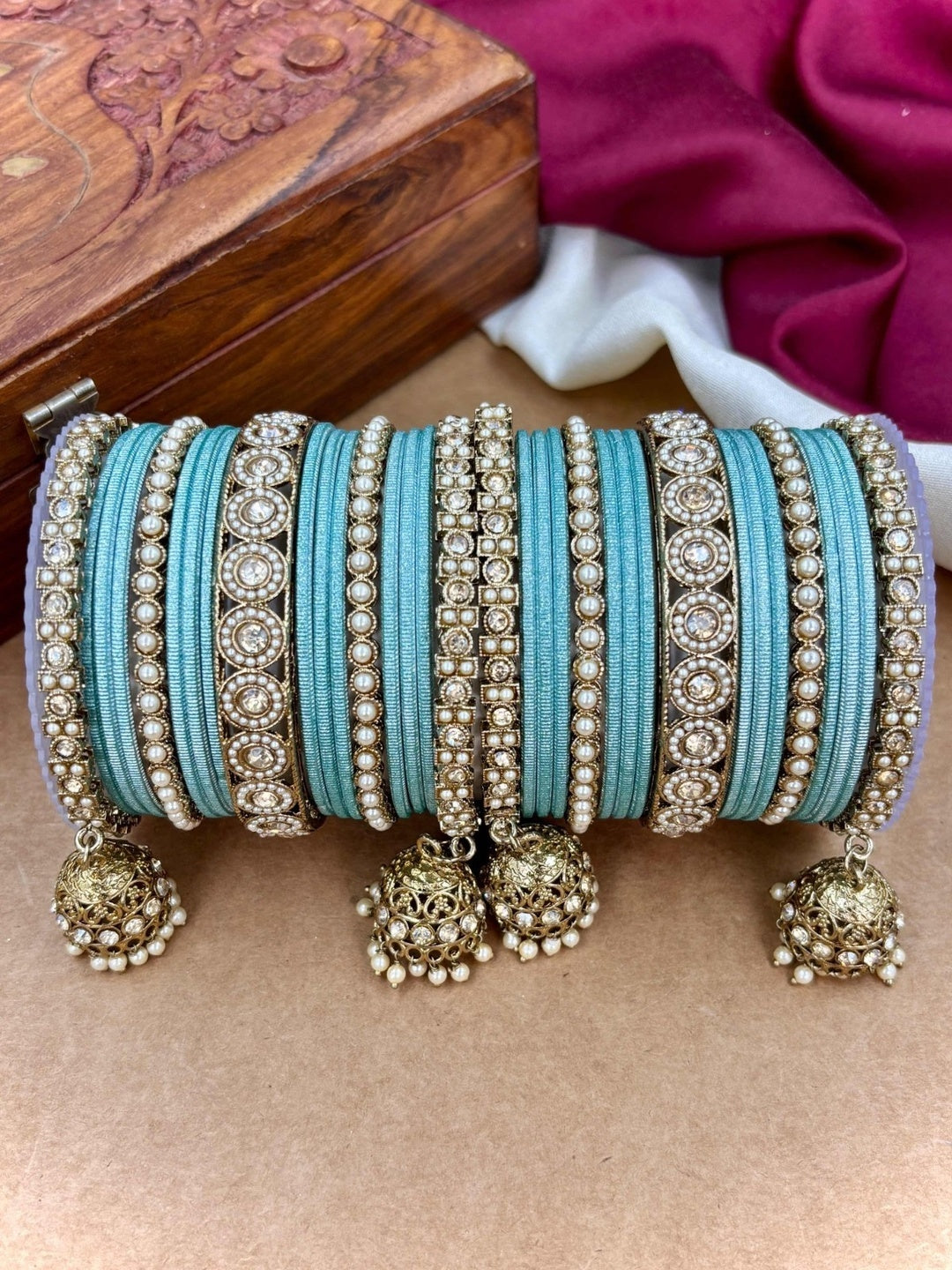 Ishhaara Polki Bangle Set with Jhumka Earrings — handcrafted Indian jewellery - view 21
